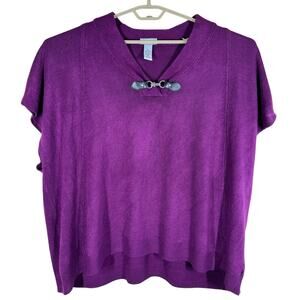 Catherines Tunic Short Sleeve Purple Sweater Top Women's 2X Buckle Office Career